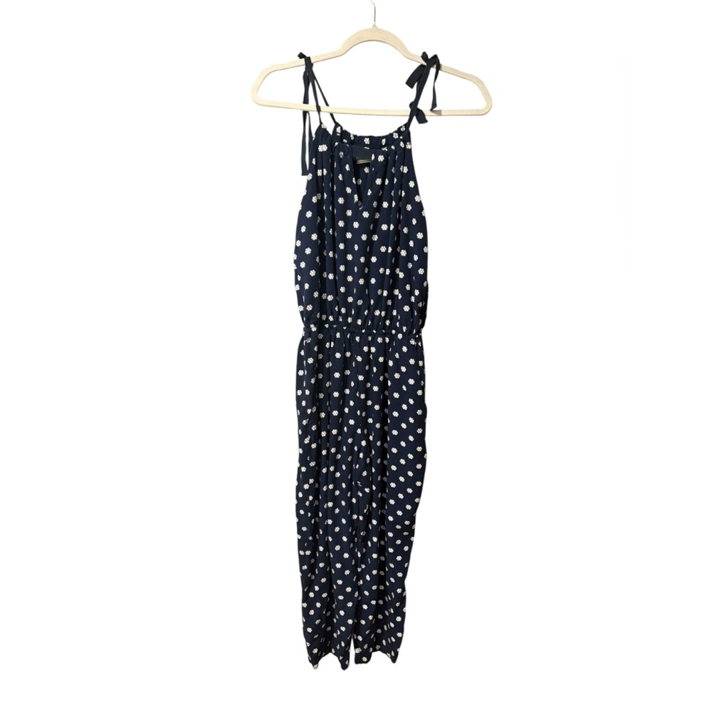 Abercrombie & Fitch Navy Polka Dot Tie-Shoulder Jumpsuit